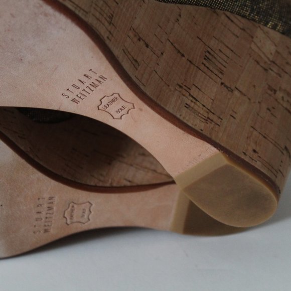 Stuart Weitzman Anna Corkswoon Platform Wedge Peep Toe Pumps Size 10 Pyritte - Picture 10 of 11